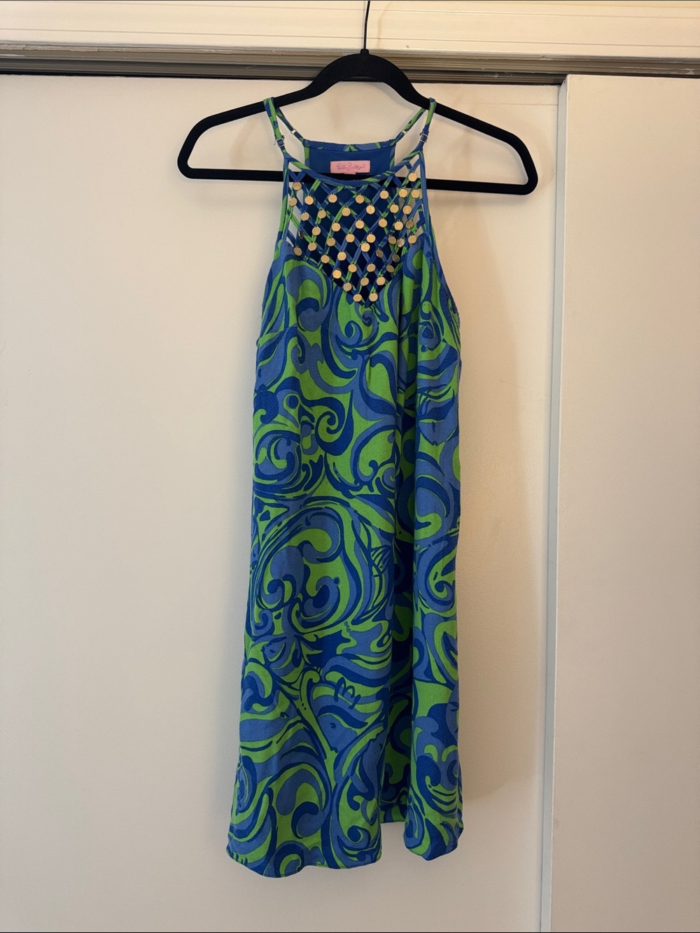 Lilly Pulitzer Blue and Green Swirl Halter Dress